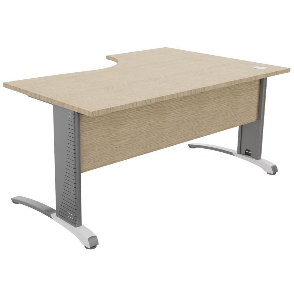 Bureau compact retour � gauche Triomphe 2 - L 160 x P 110 cm - plateau ch�ne - pieds L aluminium - embase blanche