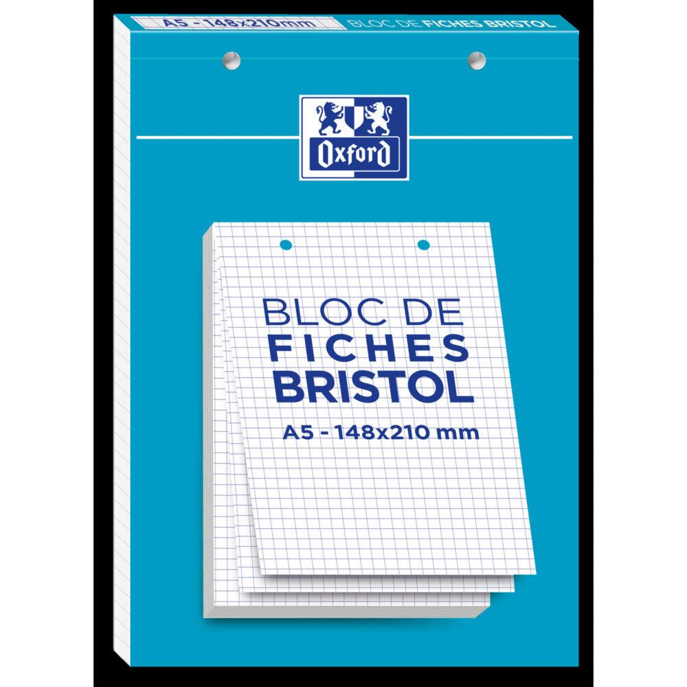 Bloc 30 fiches Oxford Bristol 2.0 - A5 148 x 210mm perfores - blanc quadrill 5x5