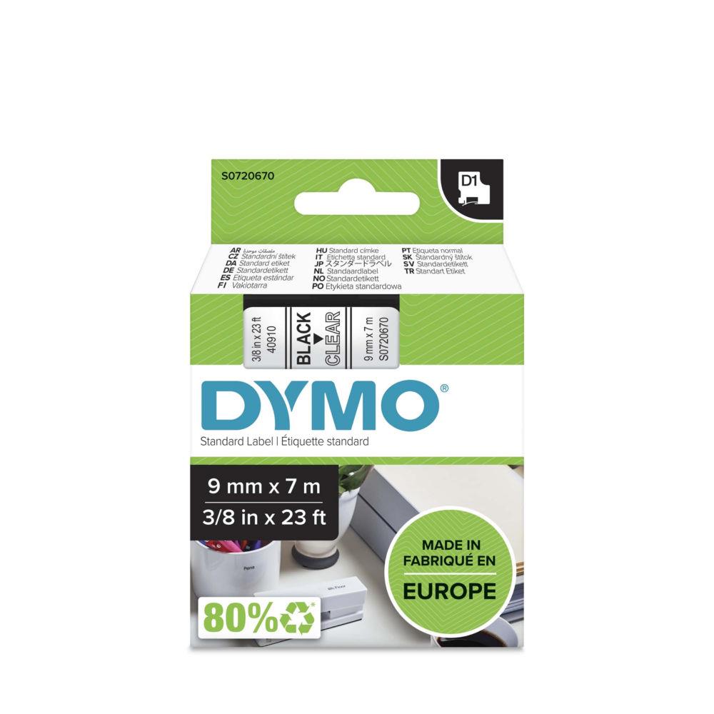 Ruban Dymo D1 40910 - Ruban noir/transparent - 9 mm x 7 m