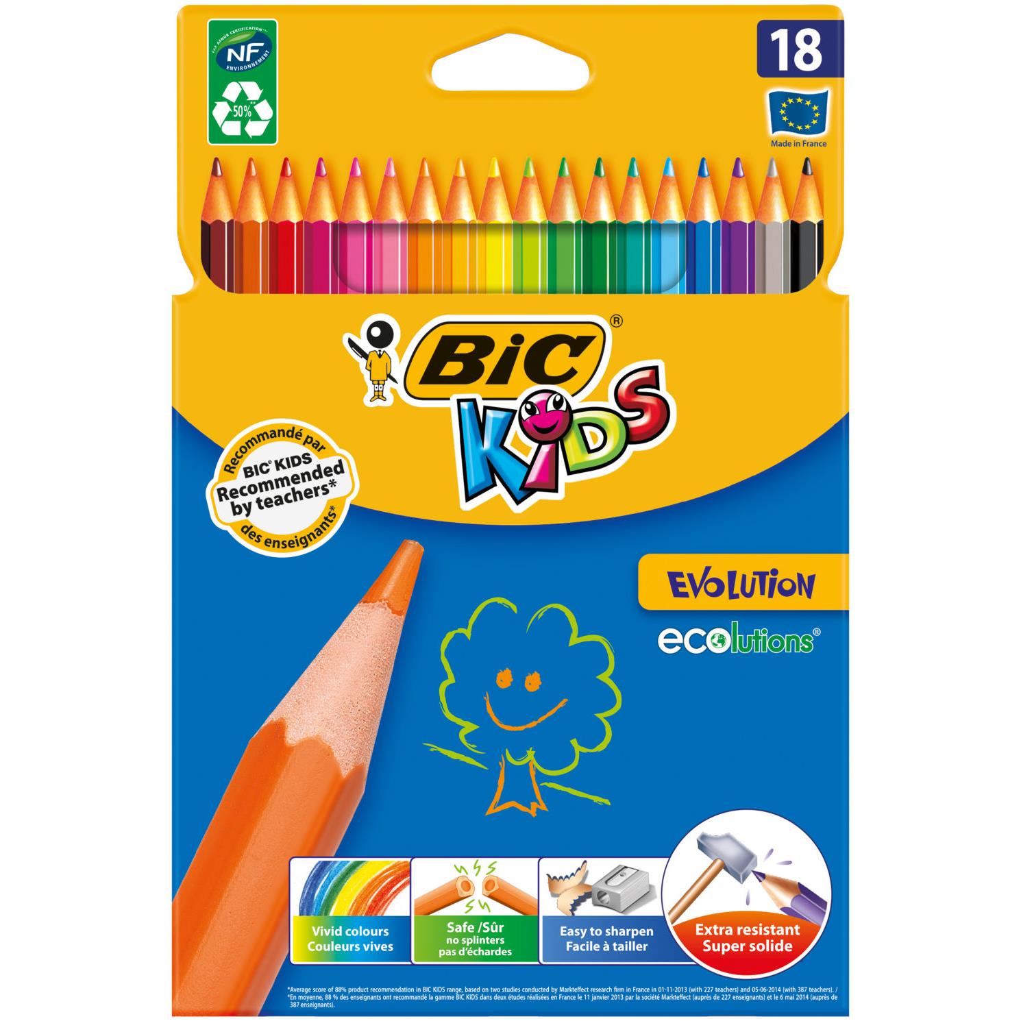 Etuis de 18 crayons de couleurs Bic Evolution - sans bois - coloris assortis