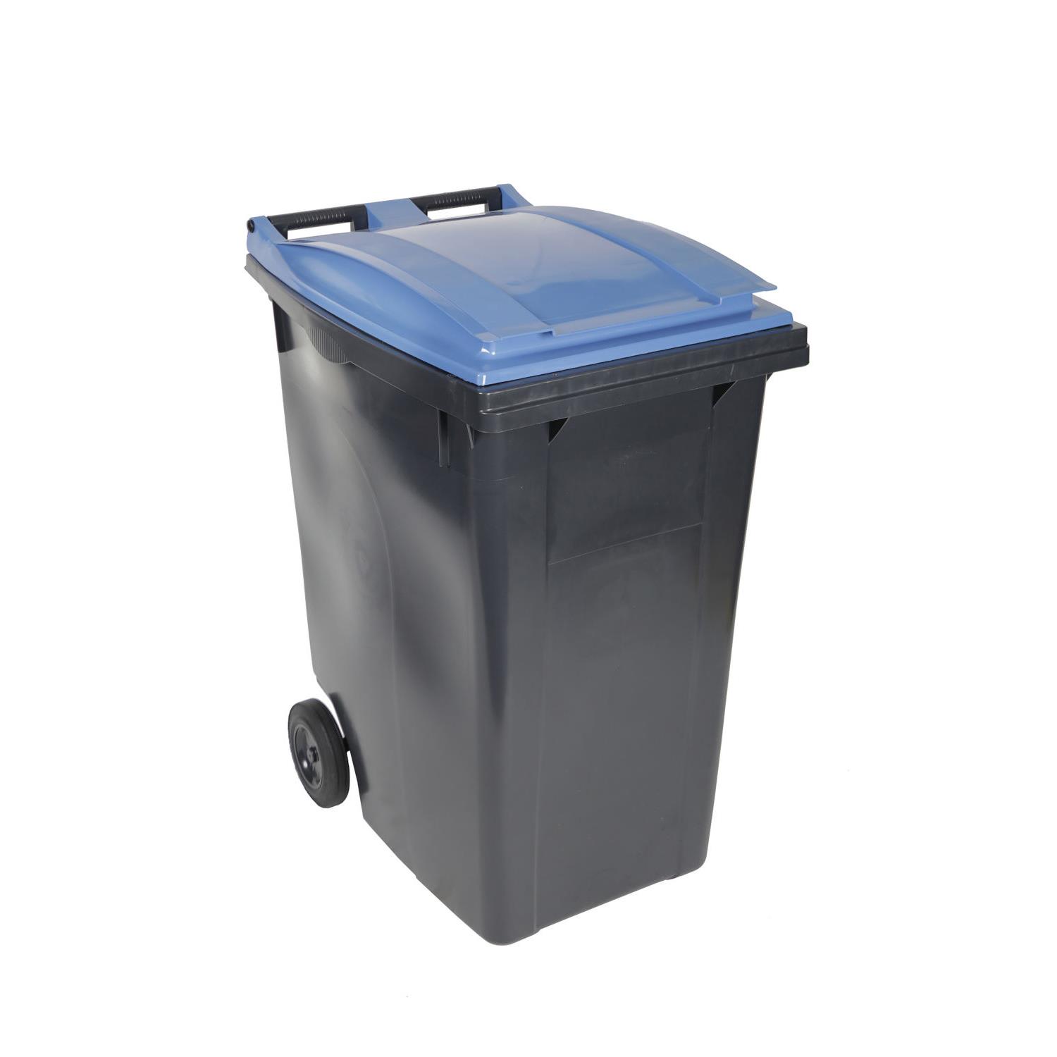 Conteneur poubelle mobile 2 roues - 360 litres prise frontale - couvercle bleu