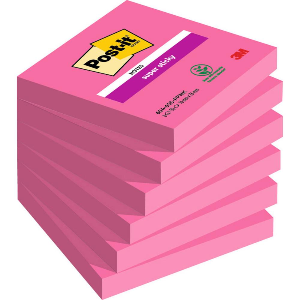 Notes repositionnables Post-it Super Sticky 76 x 76 mm - Fuchsia - Lot 6 blocs de 90 feuilles