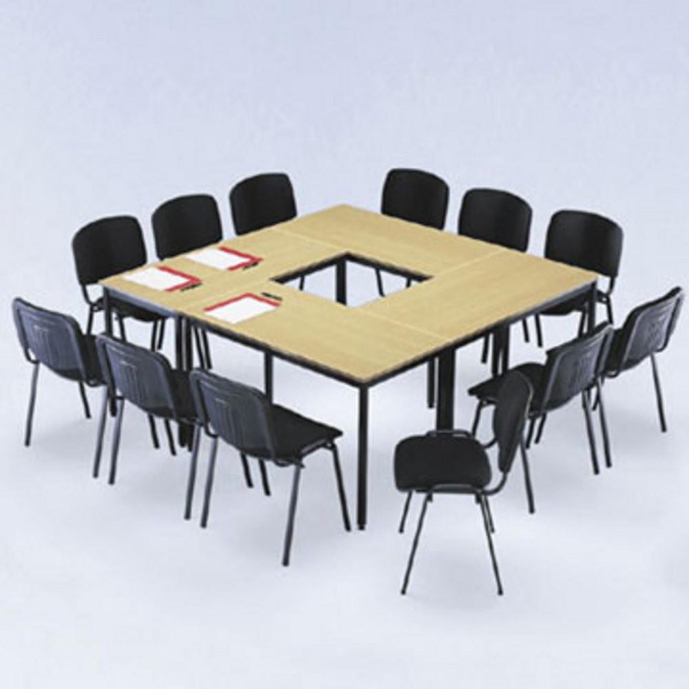 Pack 4 tables modulaires - Dominos - rectangle 120 x 60 cm - htre - pieds noirs  -  12 chaises One noires
