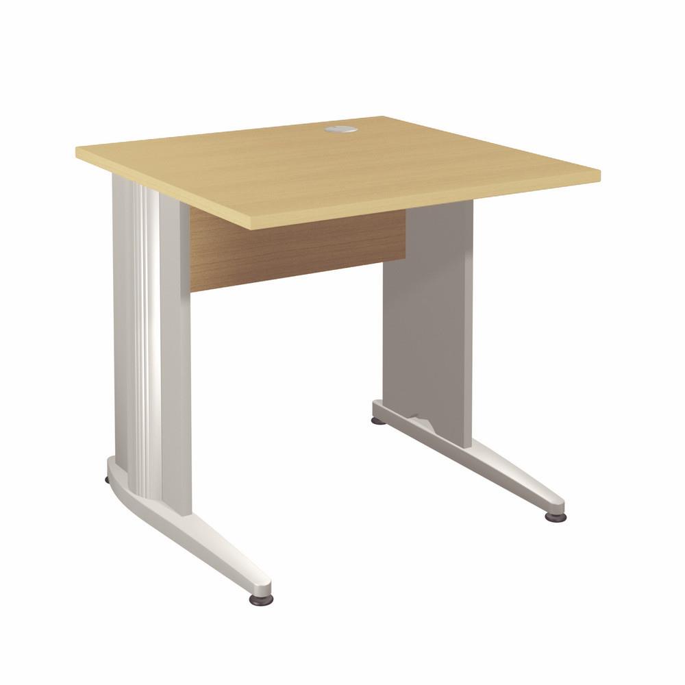 Bureau droit Impact - L 80 x P 80 cm - plateau h�tre - pieds L blancs