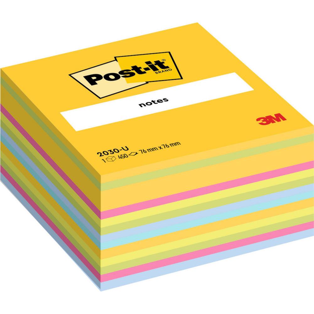 Bloc cube Post-It - 7,6 x 7,6 cm - 450 feuilles - jaune ultra/multi couleur