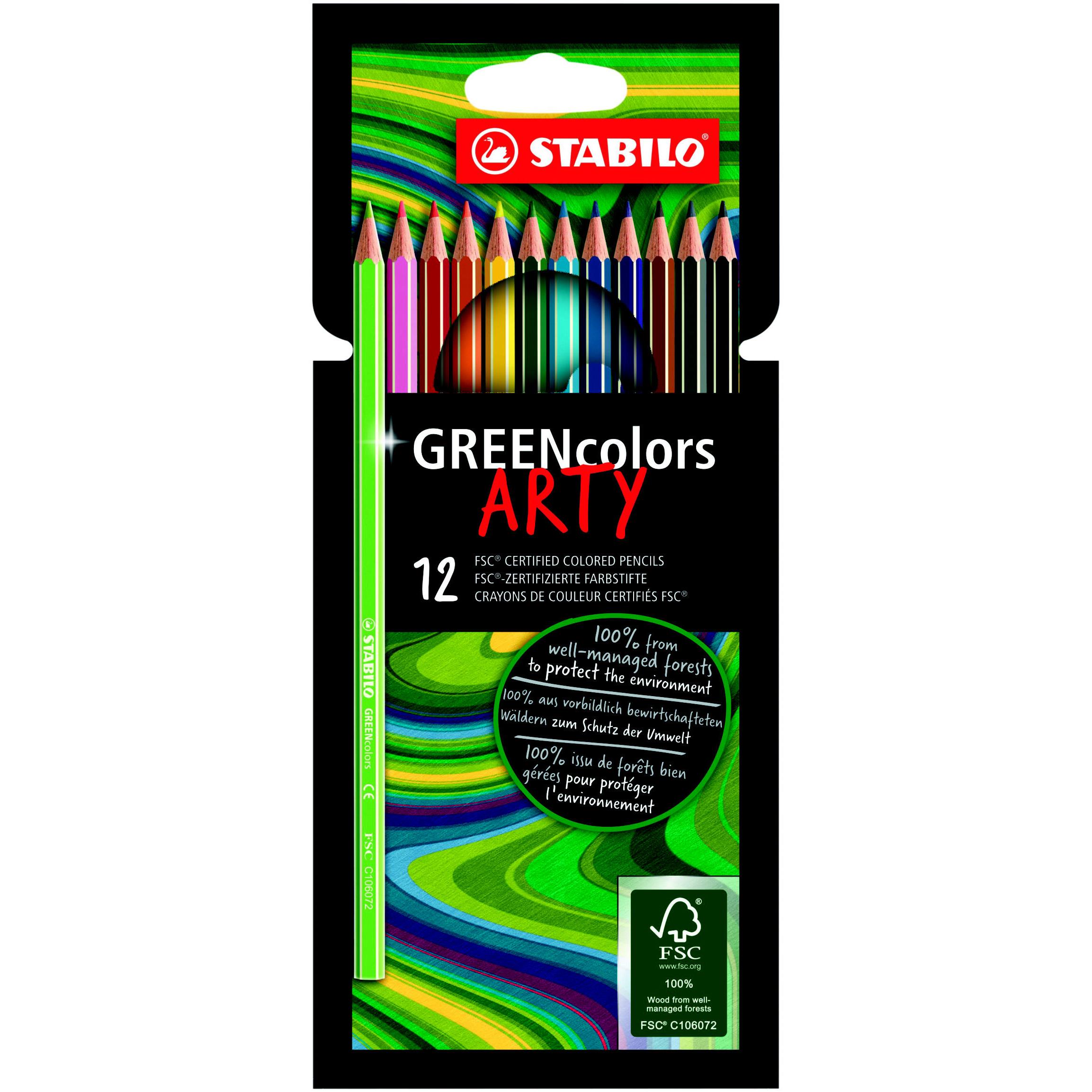 Crayon de couleur Stabilo Greencolors Arty  - Etui de 12 coloris assortis