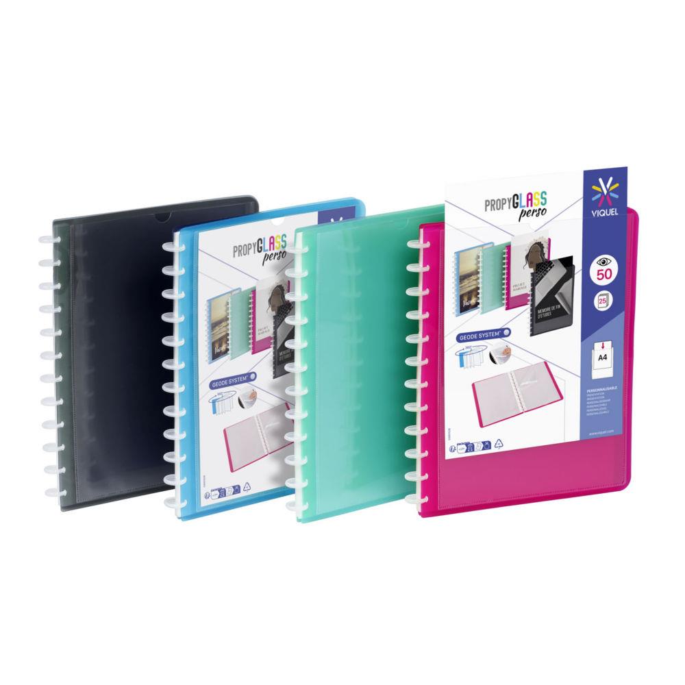 Porte vues personnalisable Viquel Propyglass A4  - Polypropylne lisse 5/10 - 25 pochettes - 50 vues - Assortis