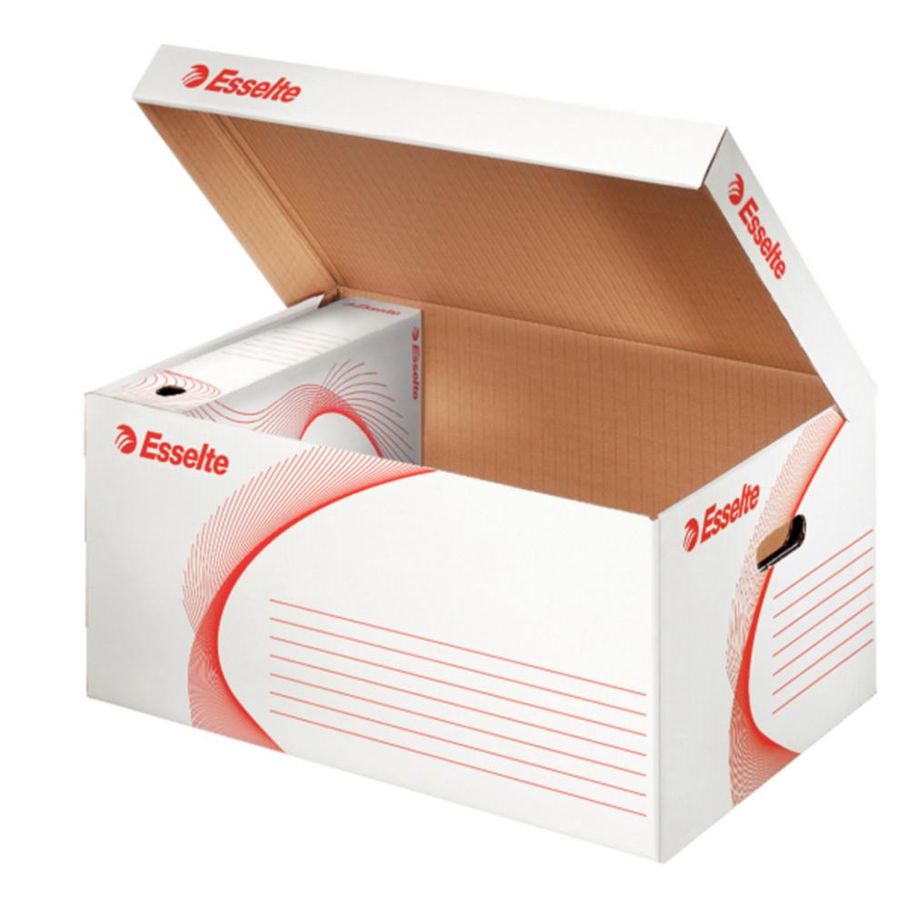 Caisse archives Esselte BOXY Taille L - Capacit 6 botes archives dos 8 cm - Blanc et Rouge
