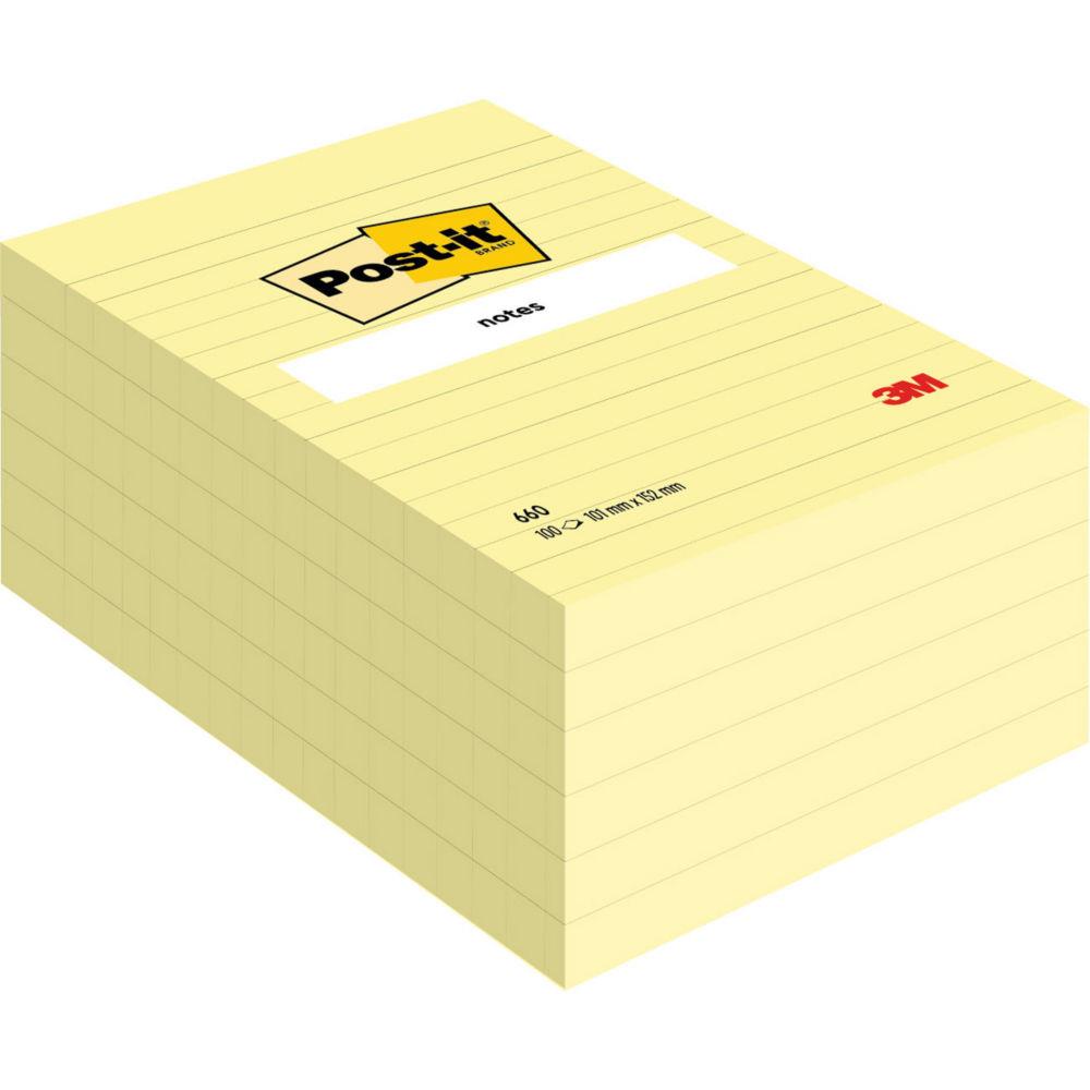 Bloc de 100 notes repositionnables recycles Post-It - lignes - 102 x 152 mm - 100 feuilles