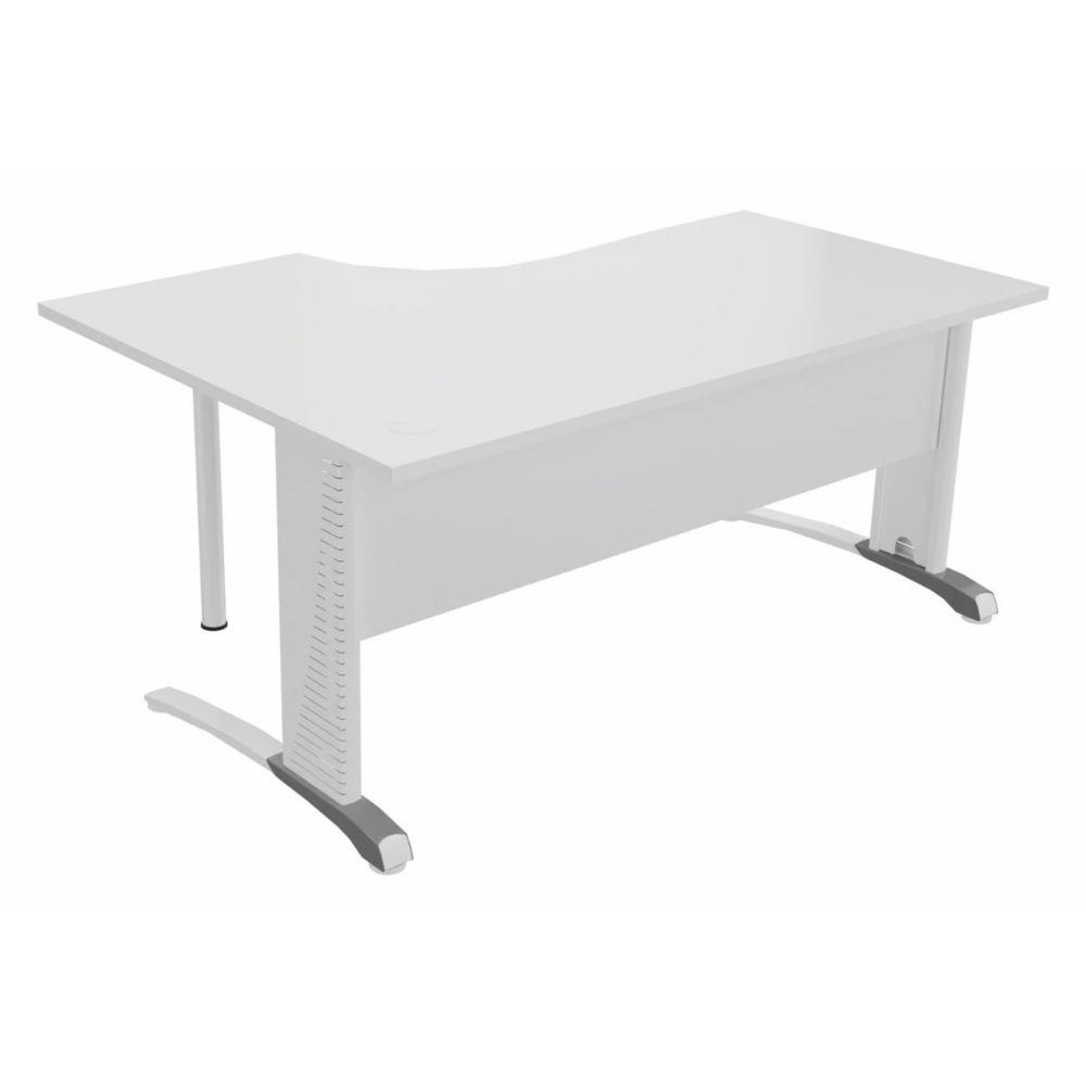 Bureau compact retour � droite Triomphe 2 - L 160 x P 110 cm - plateau blanc - pieds L blancs  - embase aluminium