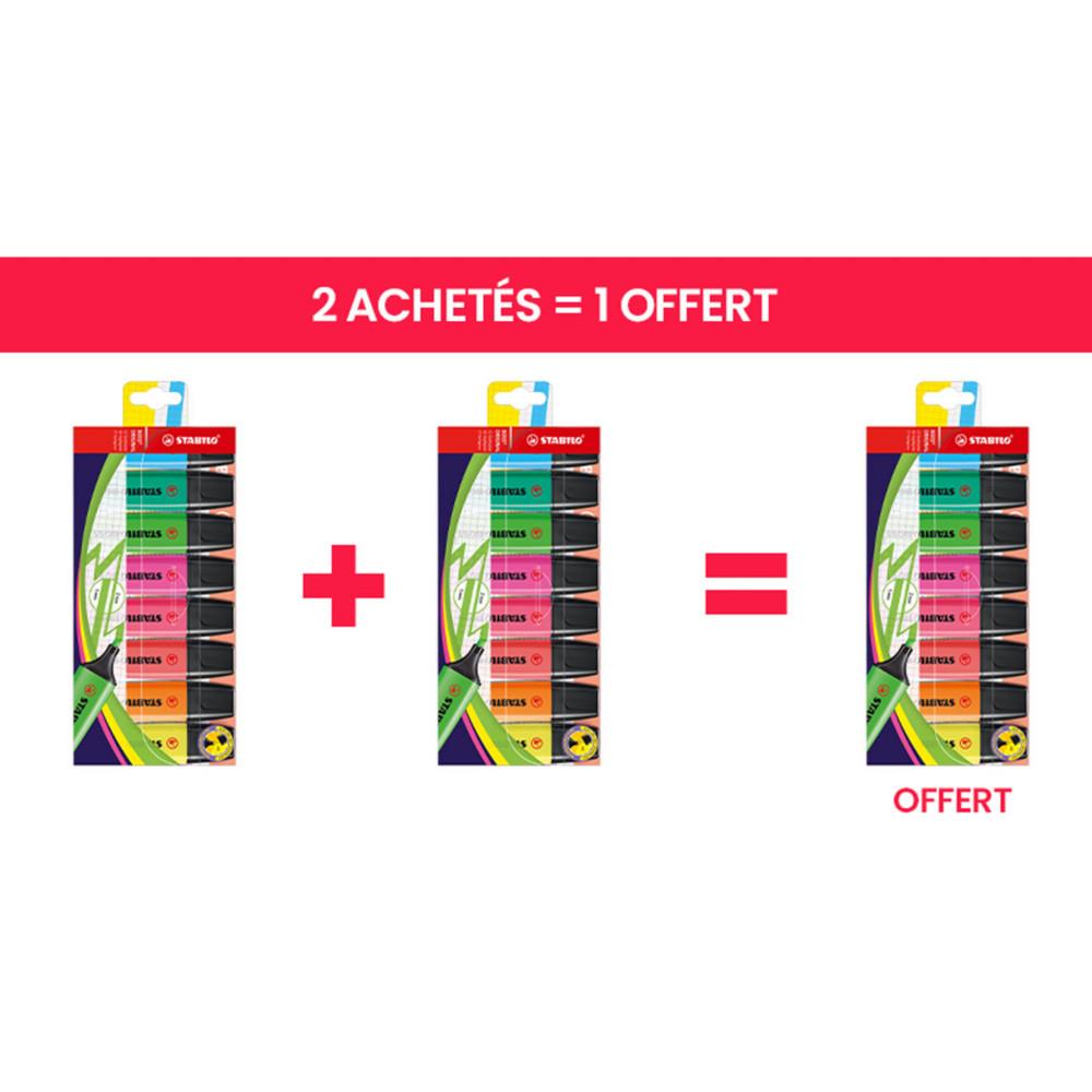 Surligneur BOSS ORIGINAL Stabilo pointe Stabilo biseaut�e 2 et 5 mm - Pochette de 8 coloris assortis fluo - Offre 2 achet�s = 1 offert