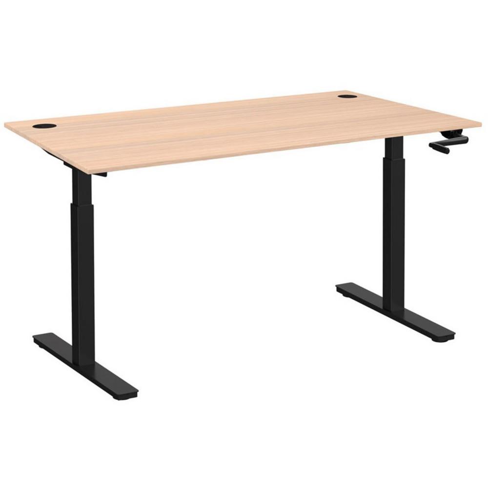 Bureau Assis-Debout Nova � Manivelle L.140 x P.80 cm - Plateau avec Obturateurs Ch�ne - Pieds m�tal Noir