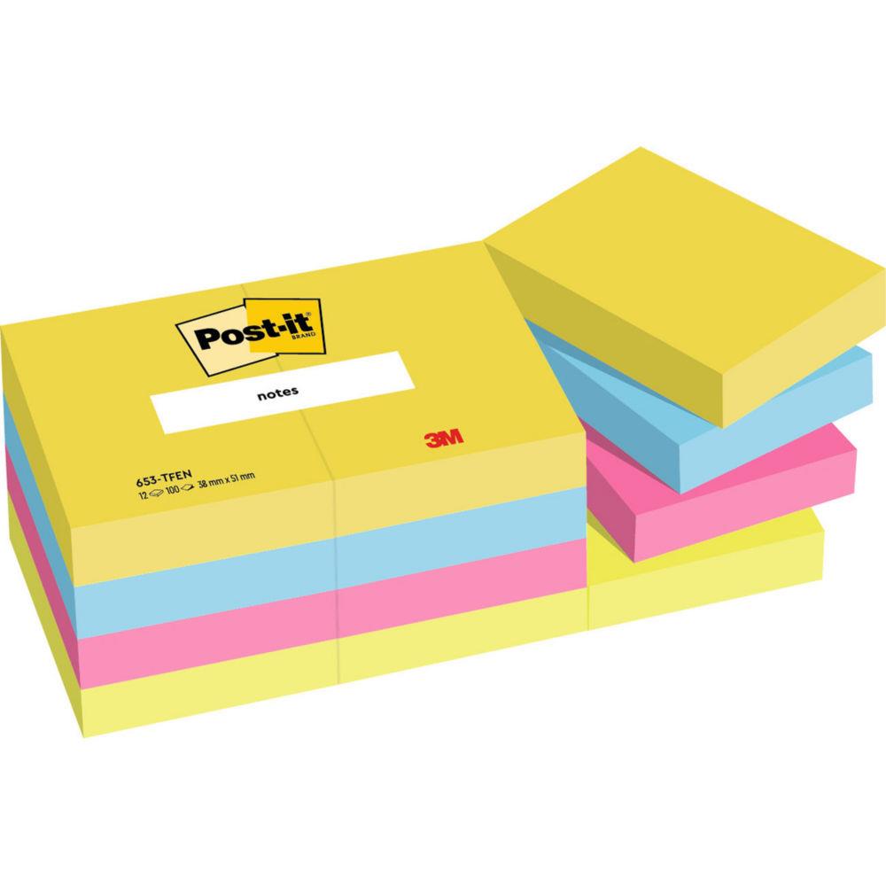 Notes repositionnables Post-it Energtic 38 x 51 mm - Coloris assortis - lot de 12 blocs de 100 feuilles