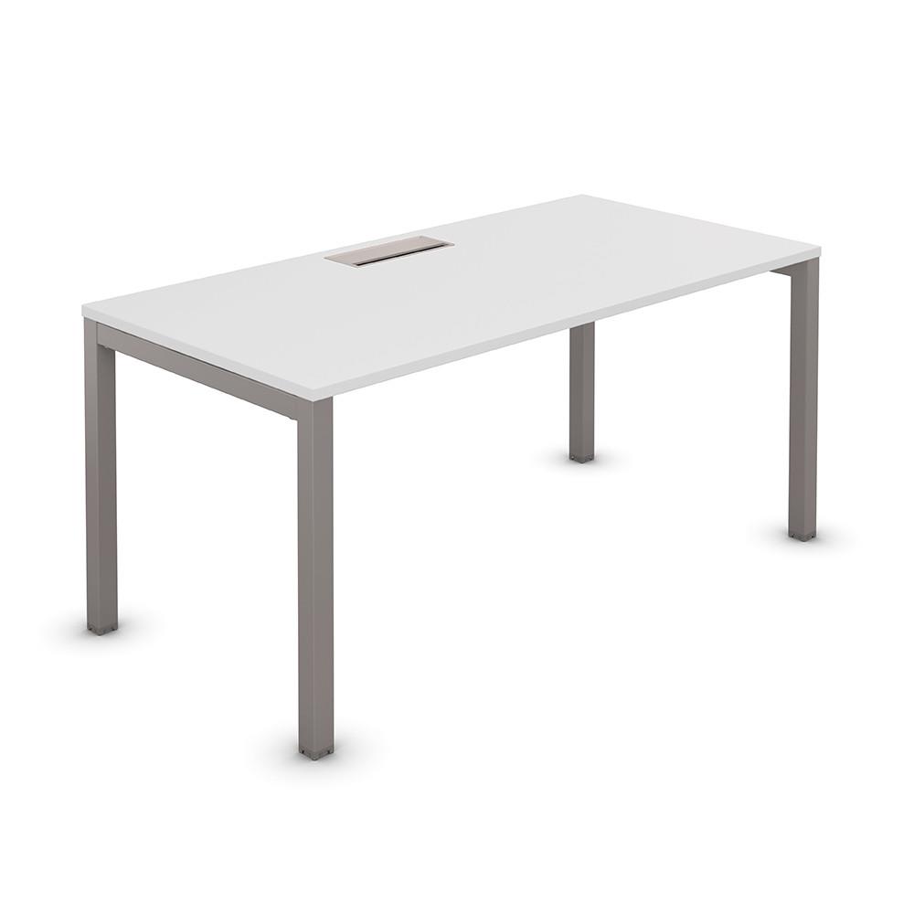 Bureau Osmose plateau avec trappe d'acc�s L160 x P80 cm Blanc - pieds m�tal Aluminium