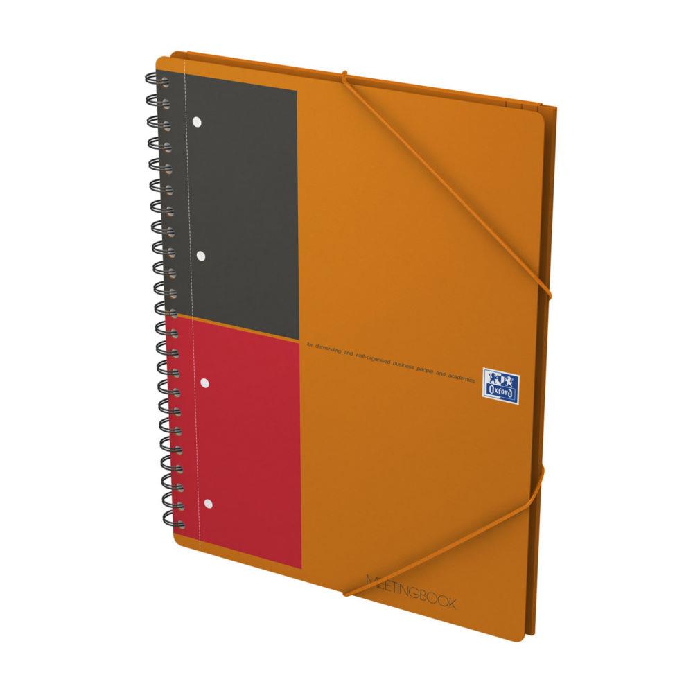 Cahier chemise Oxford Meetingbook - reliure spirales - A4+ - 160 pages - lign 6 mm - feuilles perfores dtachables - 3 rabats + lastique