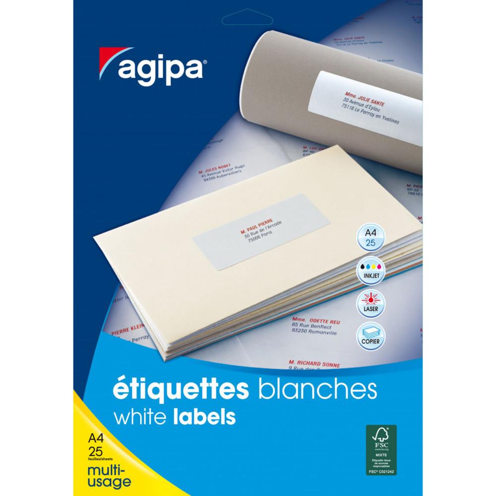 Etiquettes blanches coins arrondis multi-usage AGIPA 102375 38,1 x 21,1 mm - Pochette de 1625