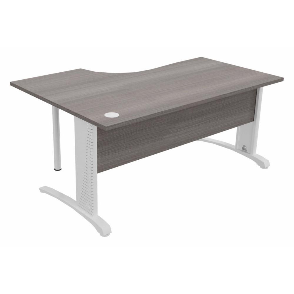 Bureau compact retour � droite Triomphe 2 - L 160 x P 110 cm - plateau c�dre - pieds L blancs  - embase blanche