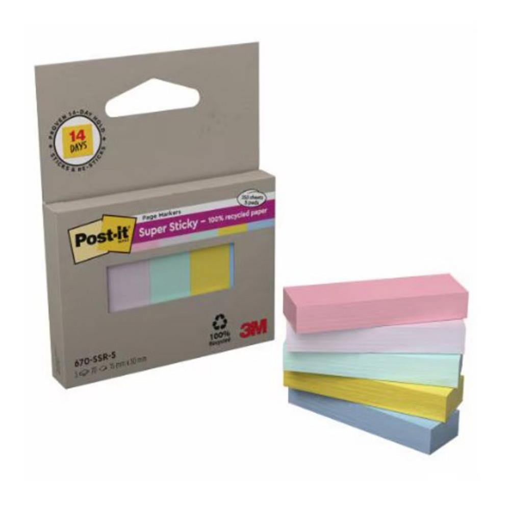 Marque-Pages Post-it Autocollants Super sticky PEFC petite taille 15�x�50�mm Couleurs assorties 5�x�70 feuilles