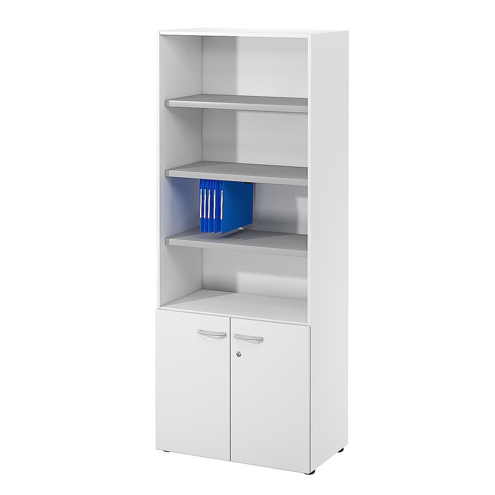 Biblioth�que haute NF Environnement portes basses H203 cm x L80 cm blanche - Top Blanc