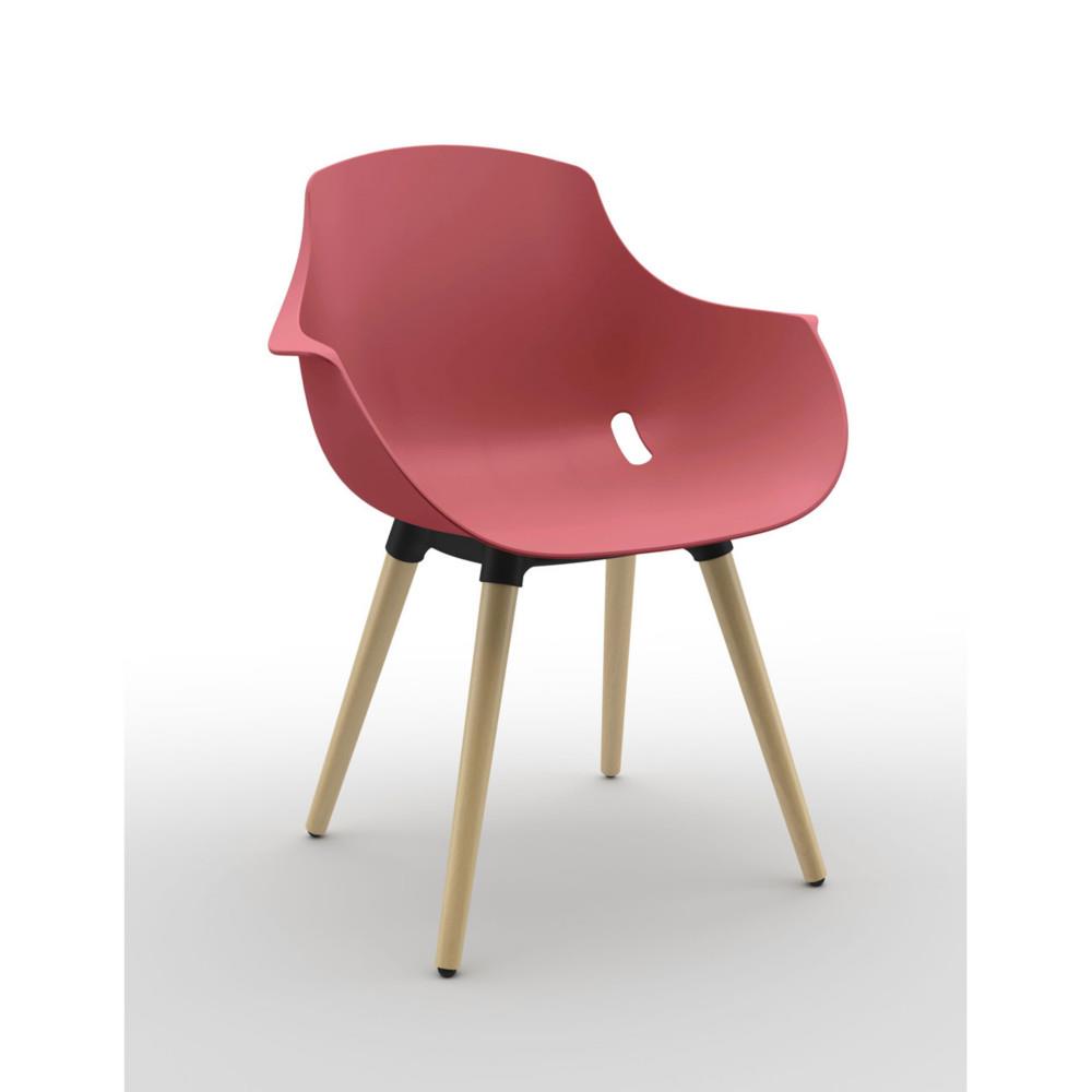 Chaise coque Lya polypropyl�ne Corail - pieds bois naturel