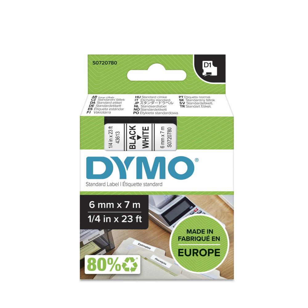 Rubans D1 Dymo 43613 - Ruban noir/blanc - 6 mm x 7 m