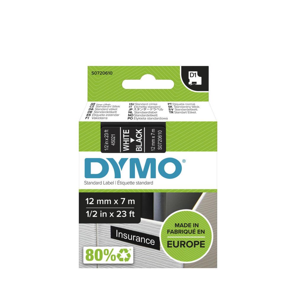 Ruban Dymo D1 - 16957- Ruban nylon blanc/noir - 12mm x 7 m