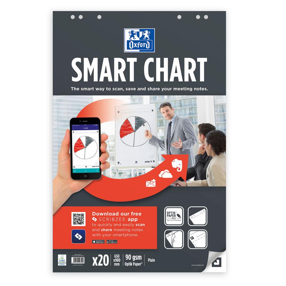 Bloc pour tableau de confrence Oxford SmartChart - 6 trous - 650 x 980 mm - blanc uni - 20 feuilles - 90 g/m - lot de 3
