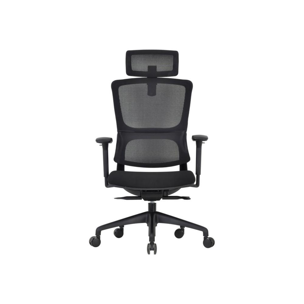 Fauteuil de bureau Flex avec accoudoirs et appui-tte - Assise tissu et dossier maille - Noir
