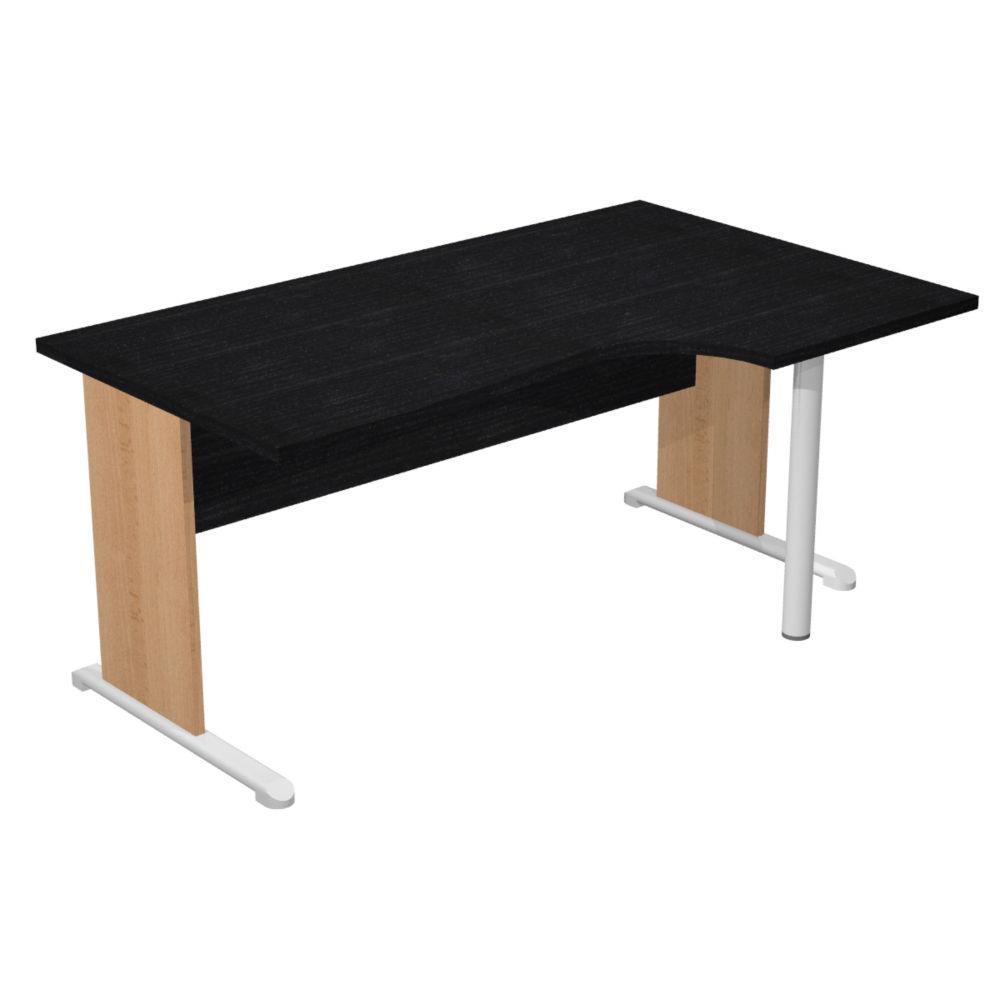 Bureau d'angle compact retour  droite Pulse Bois - L160 x P100 cm - Plateau Noir - Pieds L Htre