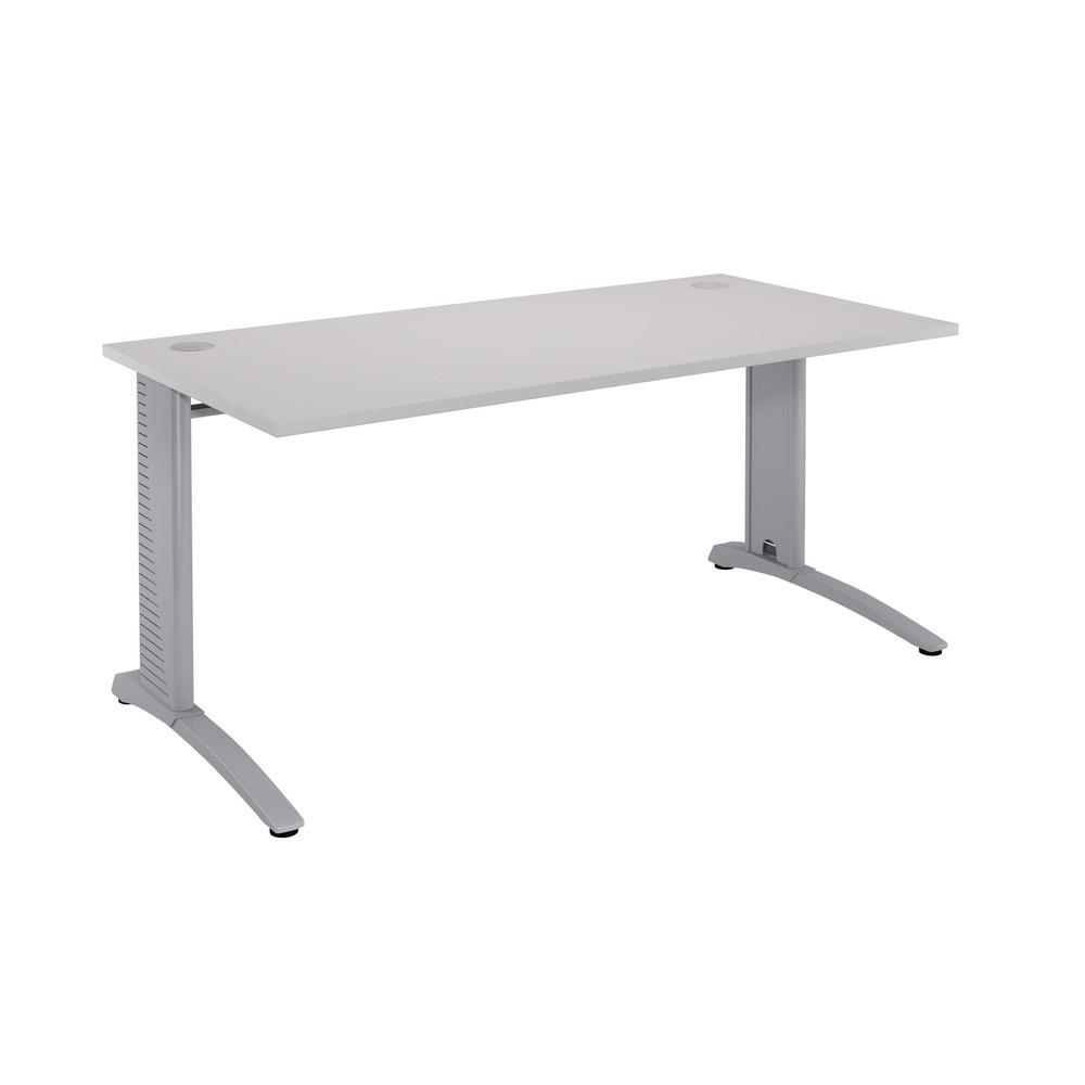 Bureau droit Triomphe 2 - L 120 x P 80 cm - plateau gris - pieds L aluminium - embase aluminium