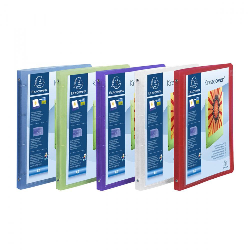 Classeur 4 anneaux personnalisable translucide Exacompta - A4 polypropylne - dos 2 cm capacit 100 feuilles - assortis