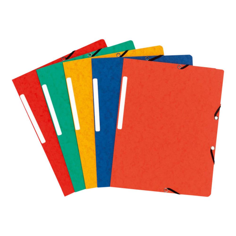 Chemise Exacompta simple  lastique - carte lustre 5/10e - 390g - coloris assortis rouge/vert/jaune/bleu/orange