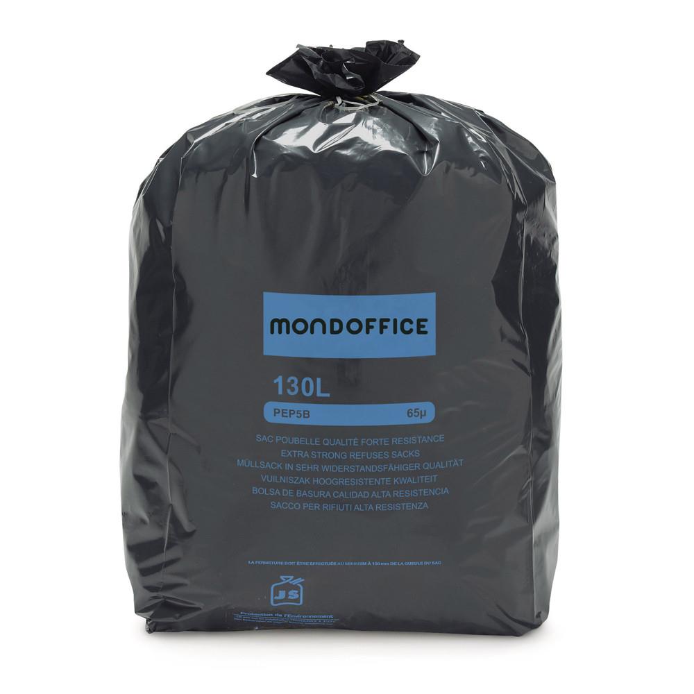 Sac poubelle Mondoffice 130L noir recycl extra-forte rsistance - Lot de 100
