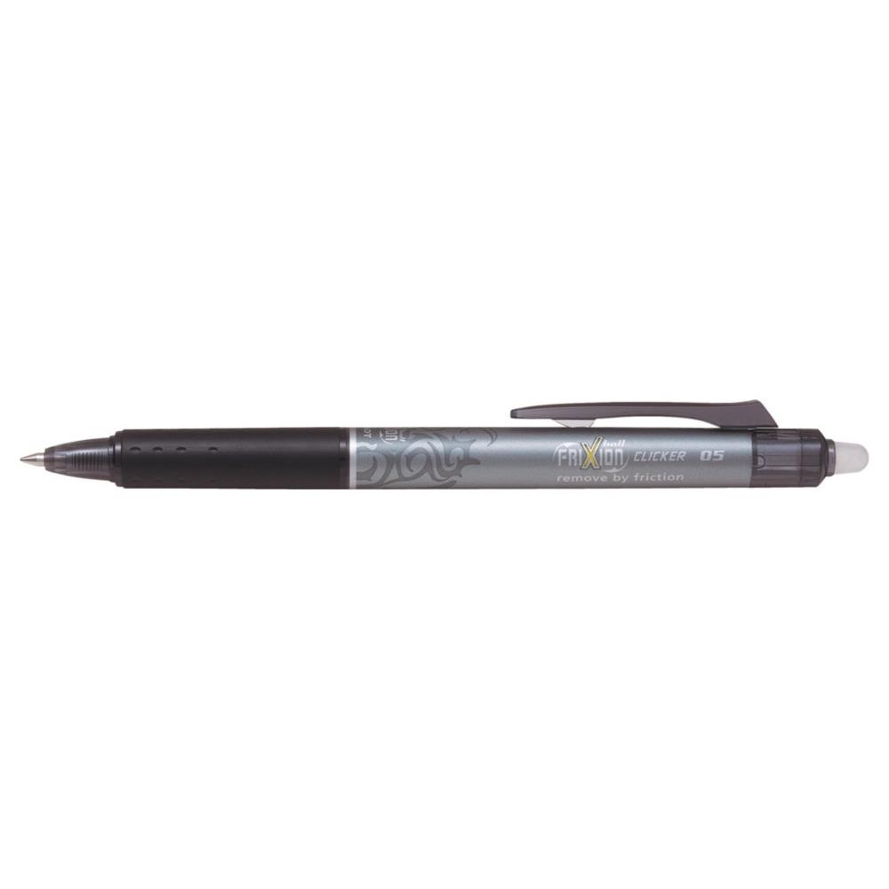 Stylo  encre gel rtractable Pilot FriXion Ball Clicker - pointe fine - 0,5 mm - avec zone de prhension - corps noir - encre noire