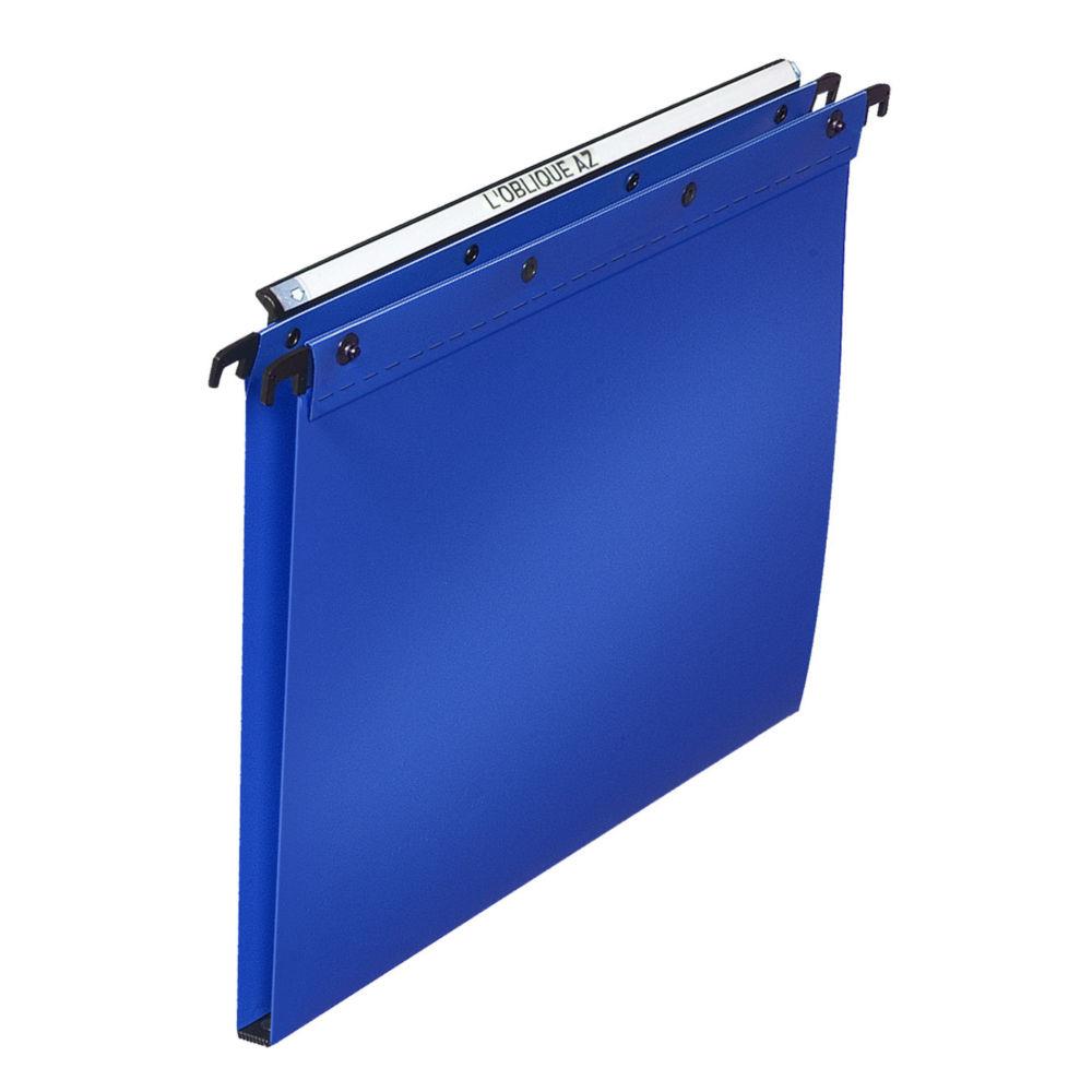 Dossiers suspendus - polypropylne 5/10e - fond 15mm - bleu - pour tiroir - bouton pressions - lot de 10