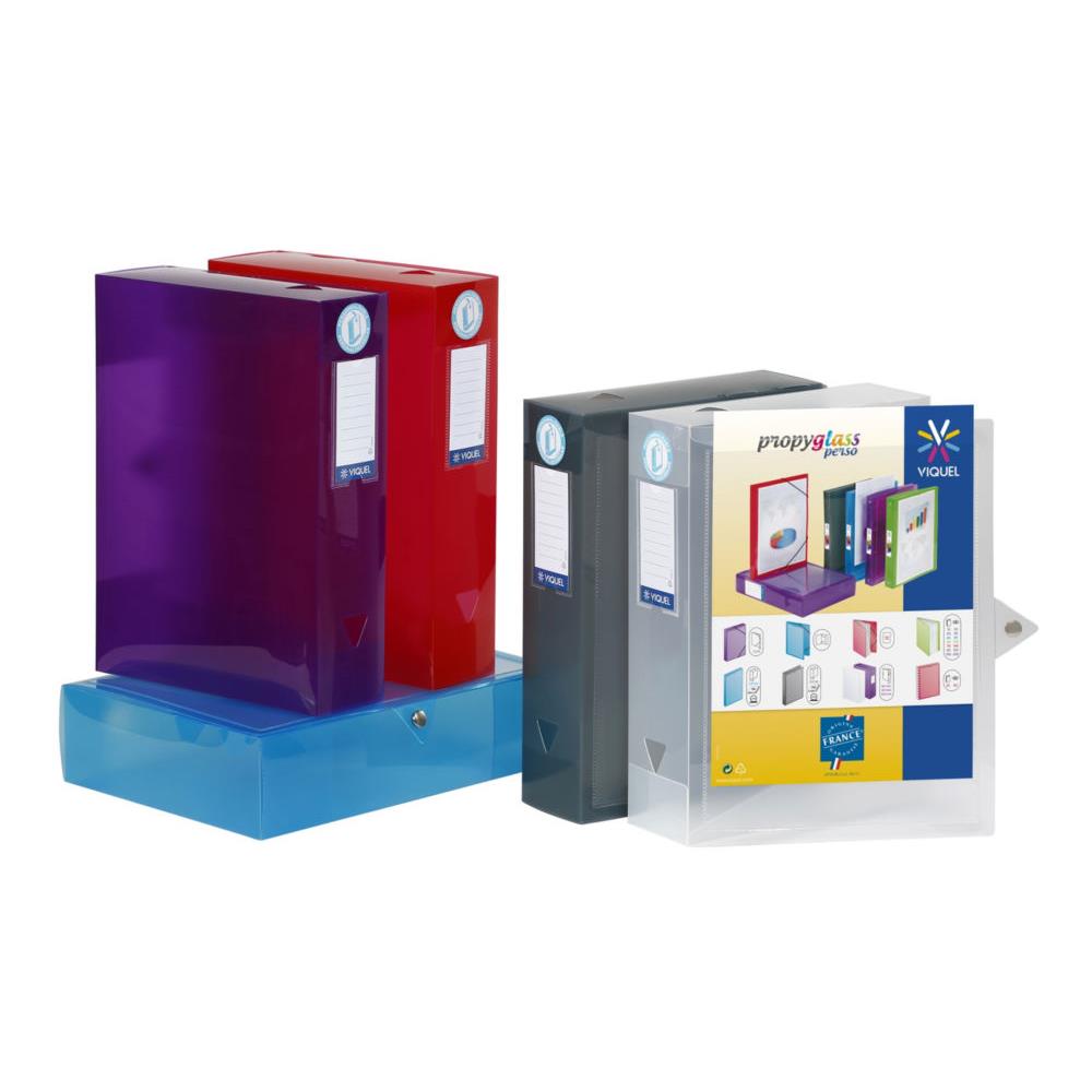 Bote de classement Viquel Propyglass personnalisable en polypropylne - A4 - dos 8 cm - coloris assortis