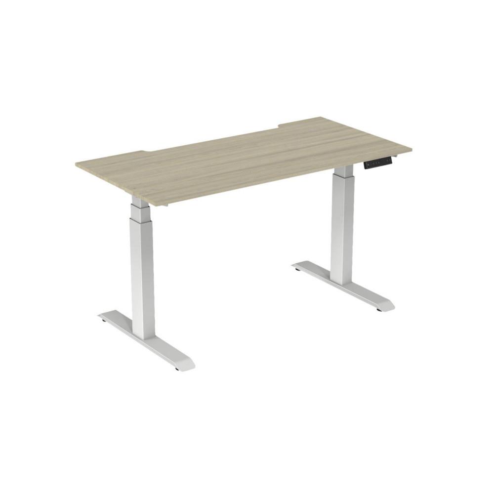Bureau lectrique hauteur rglable Nova L160 cm plateau chancr Chne - pieds mtal Blanc