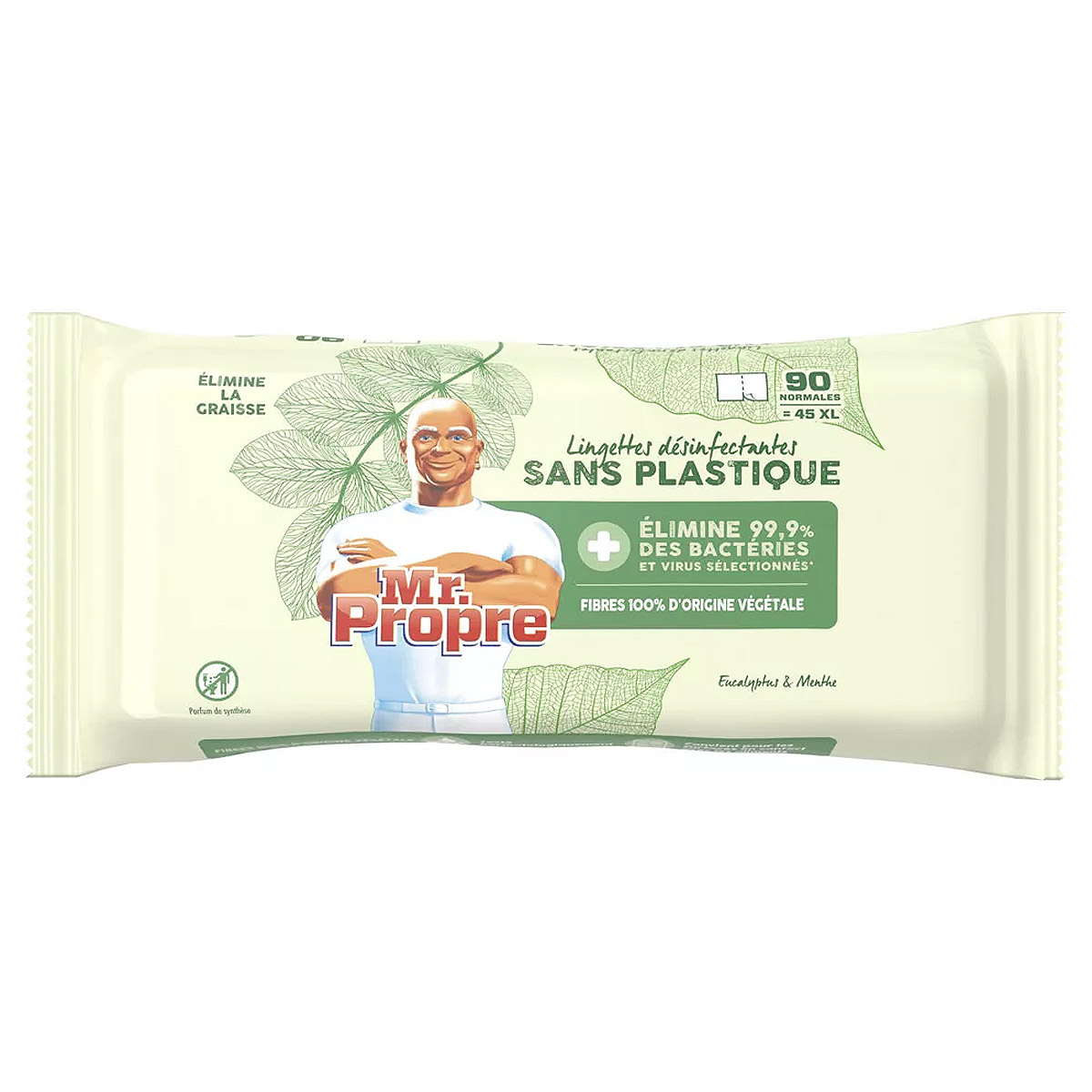 Lingettes nettoyantes dsinfectantes Mr Propre - sans plastique - Paquet de 90