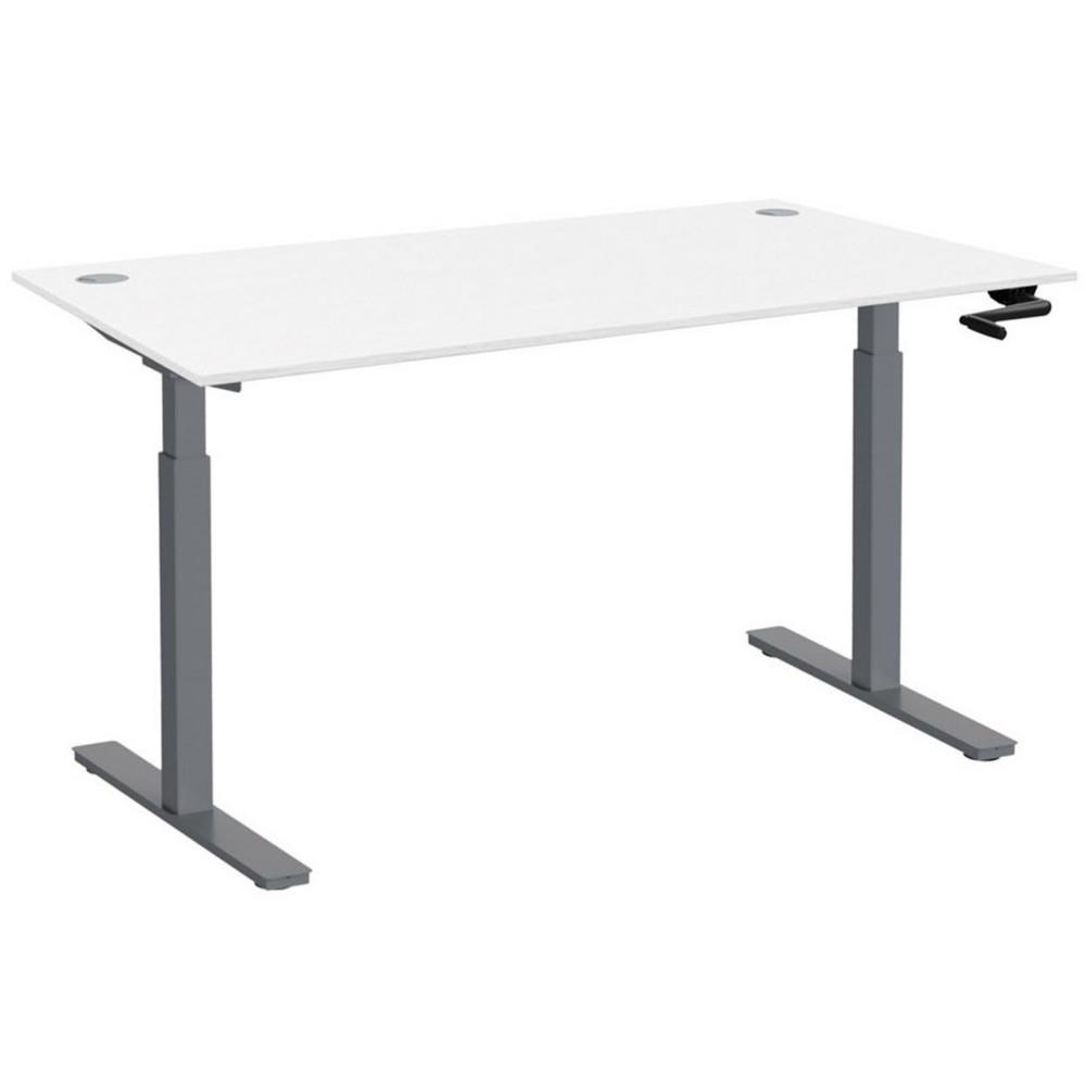 Bureau Assis-Debout Nova � Manivelle L.140 x P.80 cm - Plateau avec Obturateurs Blanc - Pieds m�tal Gris