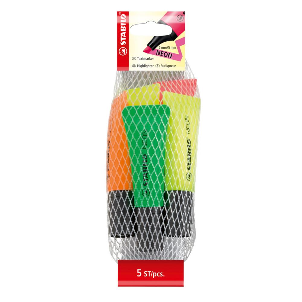 Pack de 5 surligneurs STABILO BOSS NEON - pointe biseaute - encore  base d'eau - coloris assortis