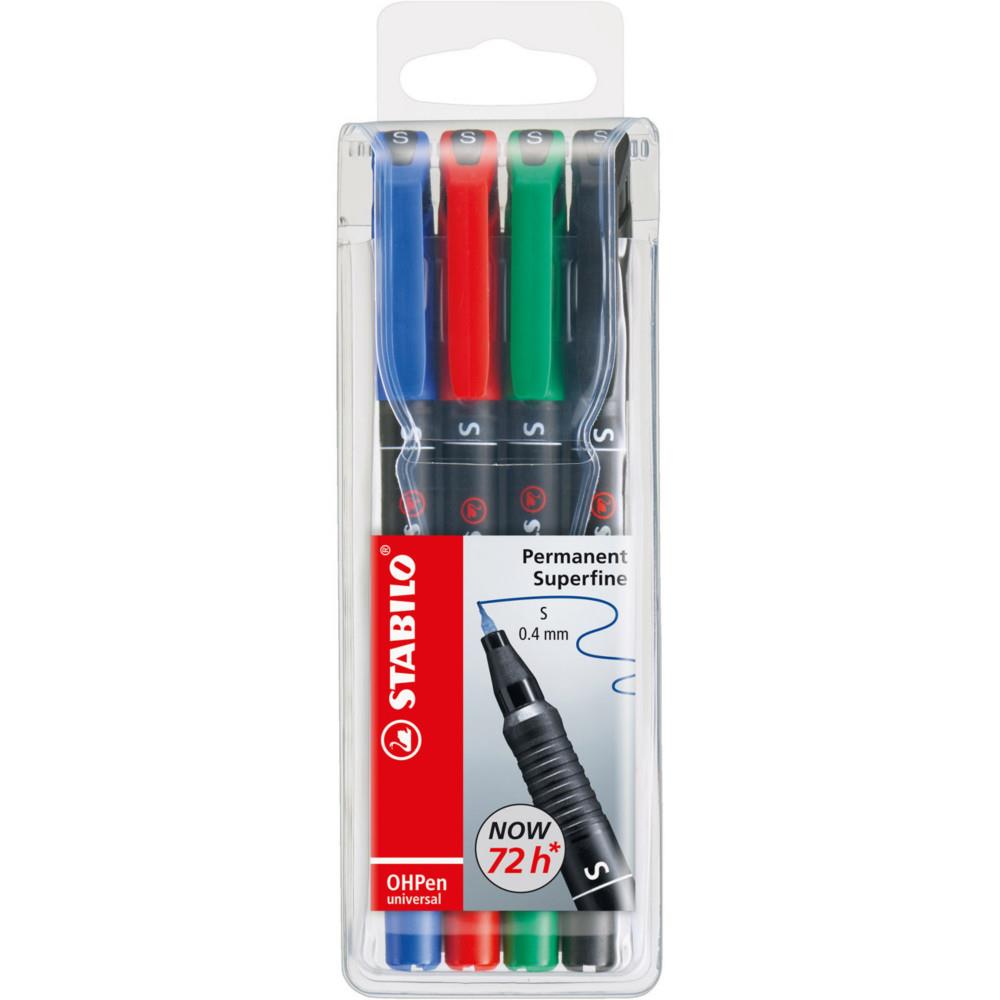 Stylo-feutre Stabilo OHPen universal - marqueur permanent - pointe extra-fine 0,4 mm - pochette de 4 coloris assortis