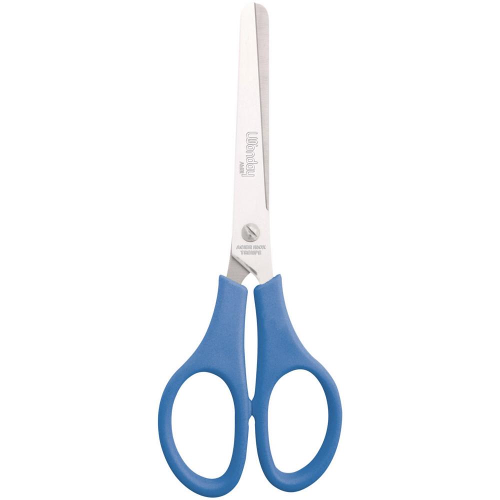Ciseaux ambidextre Wonday bleu - Lames en acier - Bouts ronds - Longeur 15 cm