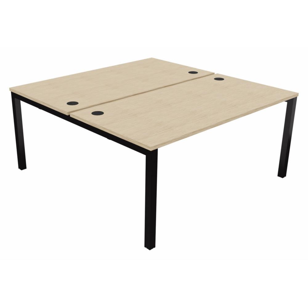Bureau bench 2 postes Osmose dpart L160 x P163 cm Plateaux Chne Pieds mtal Noir