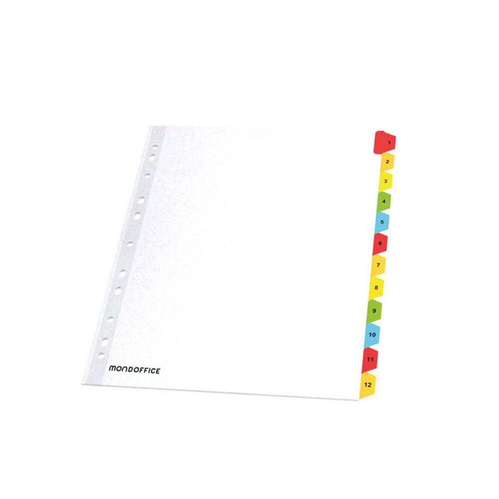Intercalaires numriques A4 Mondoffice en polypropylne blanc - 12 divisions couleur