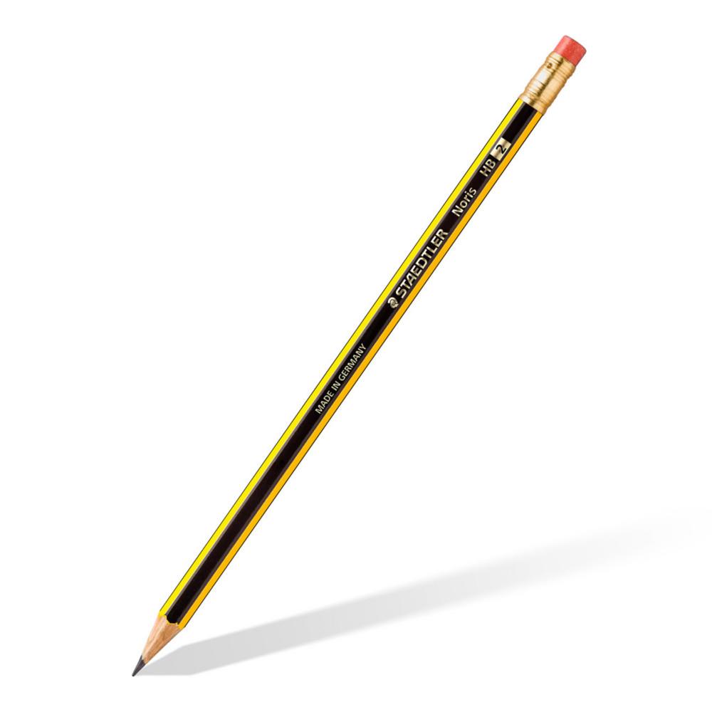 Crayon de papier Staedtler Noris avec gomme - mine HB - corps hexagonal jaune et noir