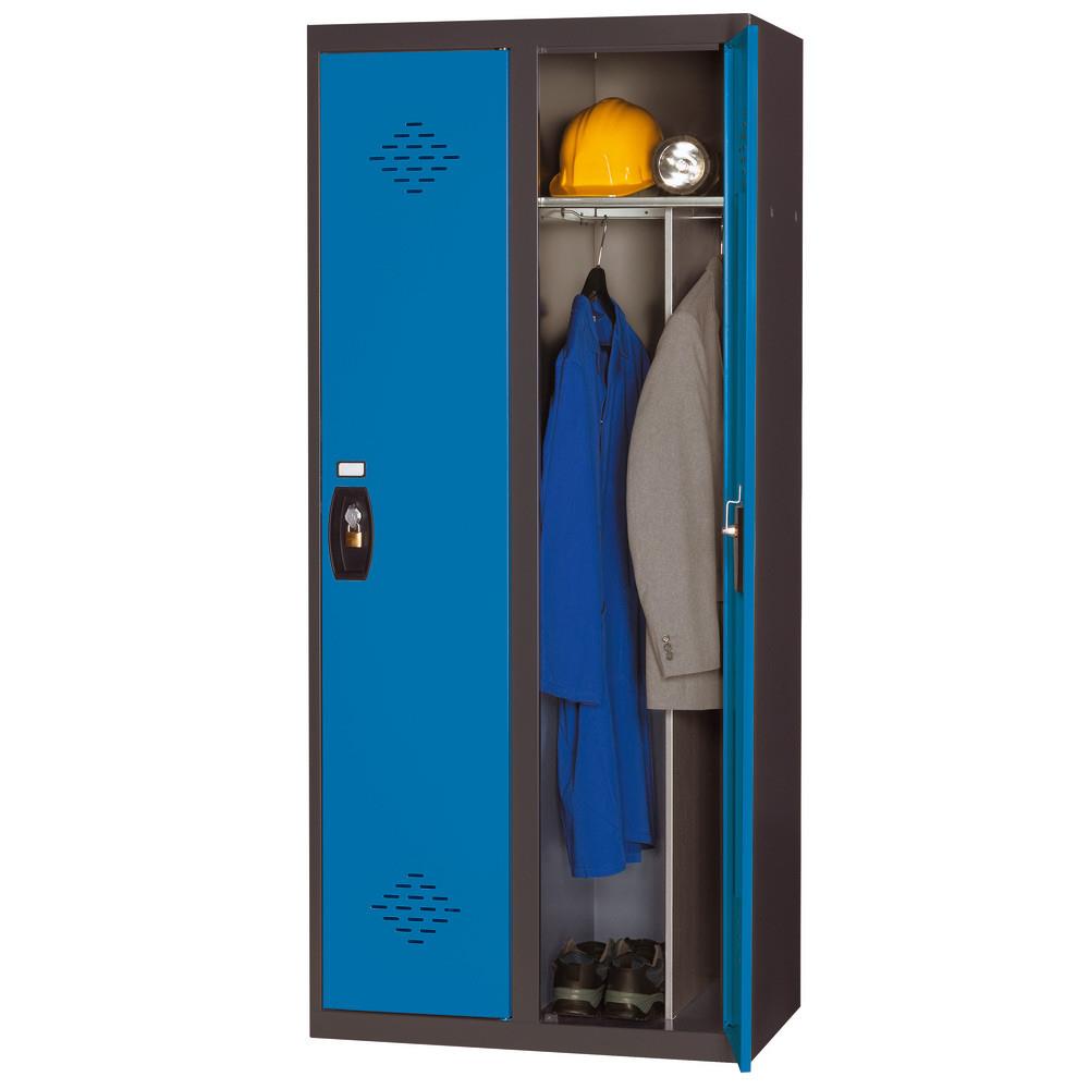 Vestiaire Zephyr - Industrie salissante - 2 colonnes - corps anthracite - portes bleues