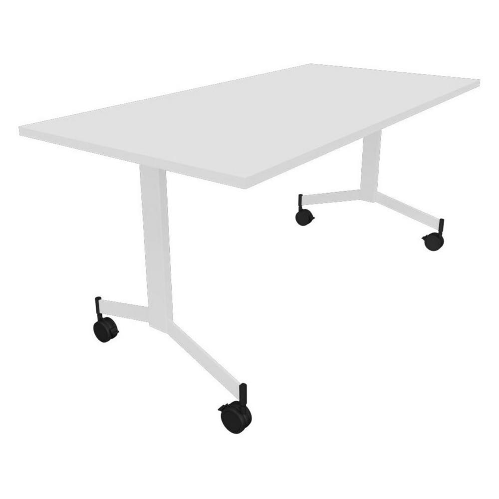 Table basculante � roulettes 160 cm x 80 cm - Blanc pieds m�tal
