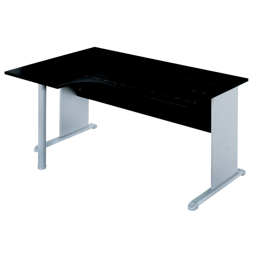Bureau d'angle compact retour  gauche Pulse Bois - L160 x P100 cm - Plateau Noir - Pieds L Aluminium