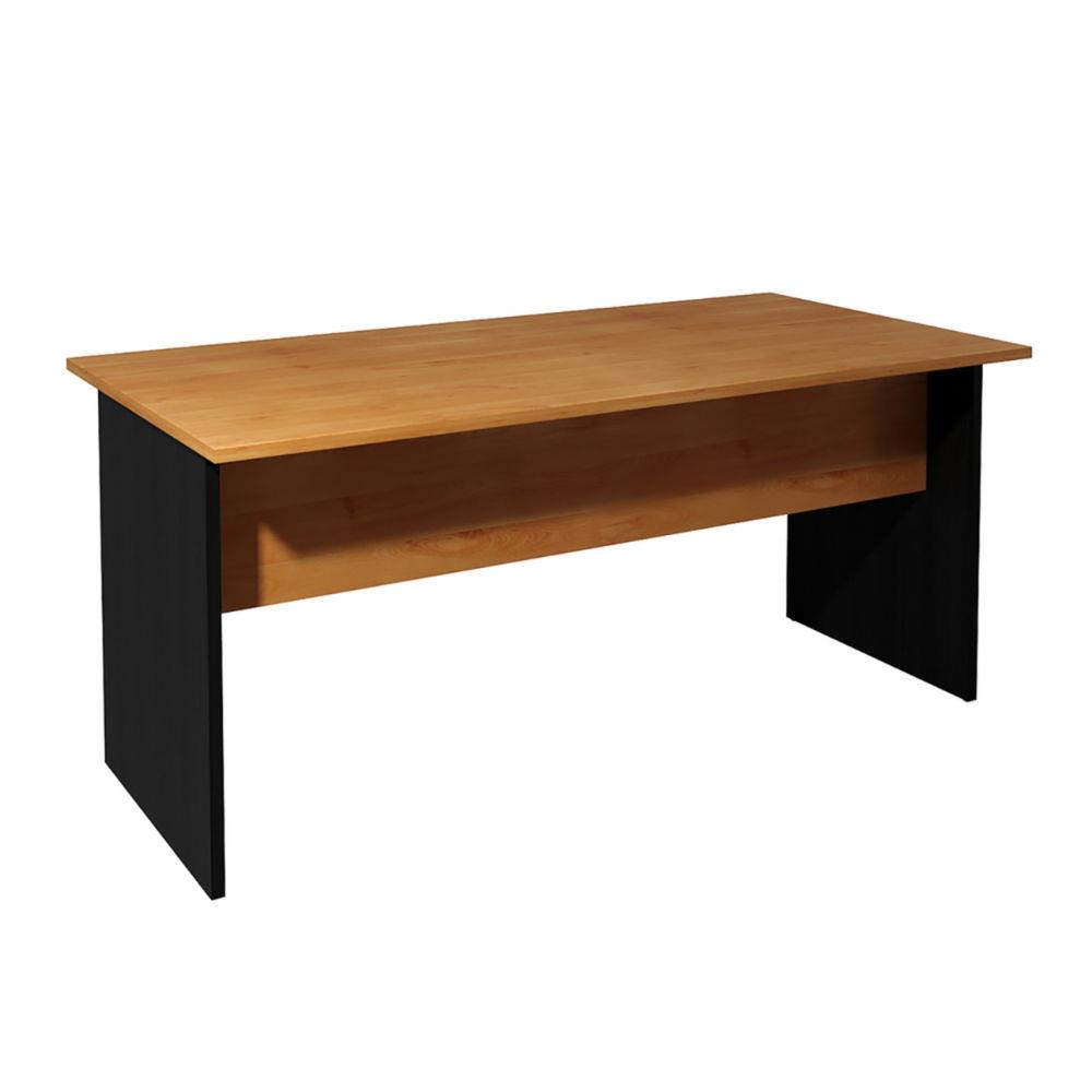 Bureau droit Pronto - L.160 x P.80 cm - plateau noir - pieds pleins - aulne