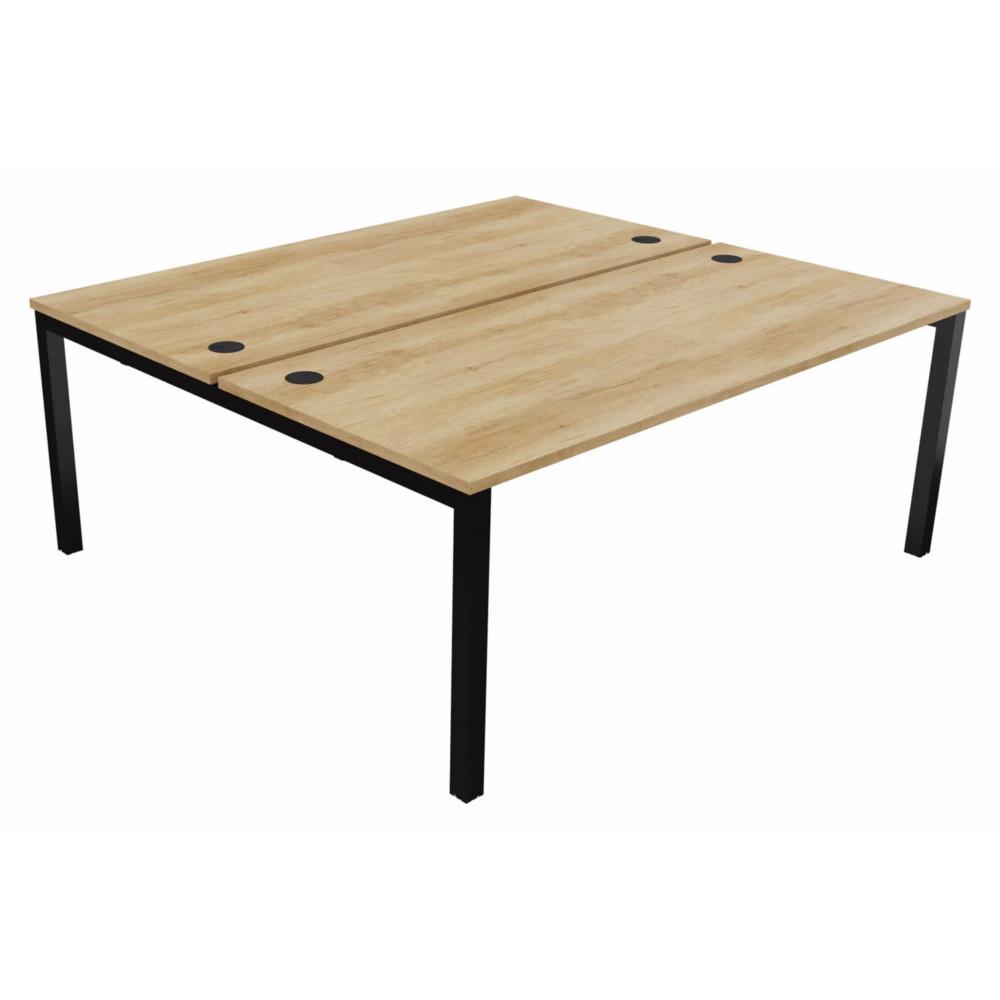 Bureau bench 2 postes Osmose d�part L180 x P163 cm Plateaux Ch�ne Nebraska Pieds m�tal Noir